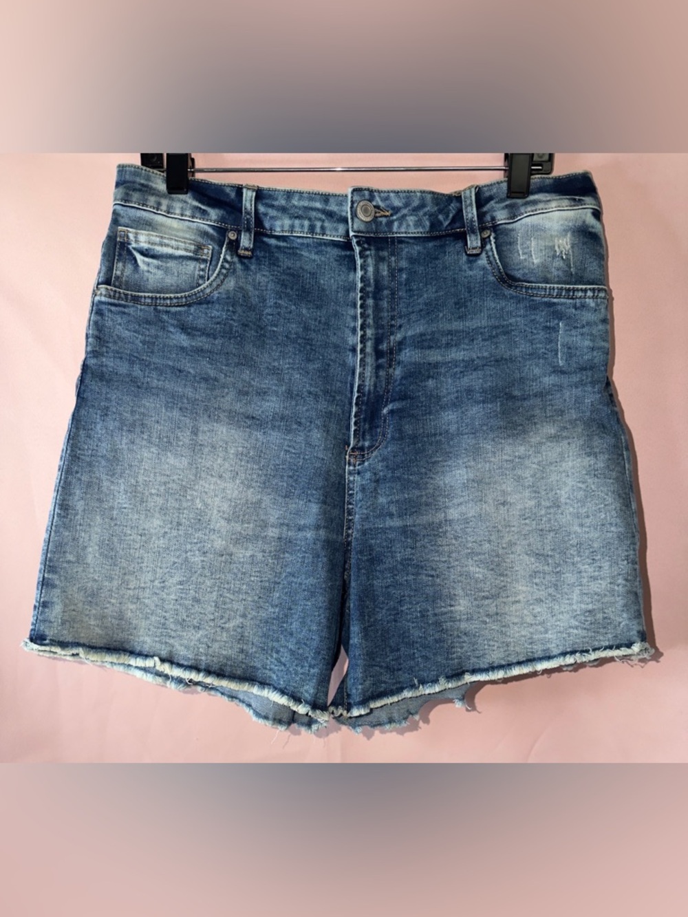 Ultra High Rise Midi Denim Cutoff Shorts